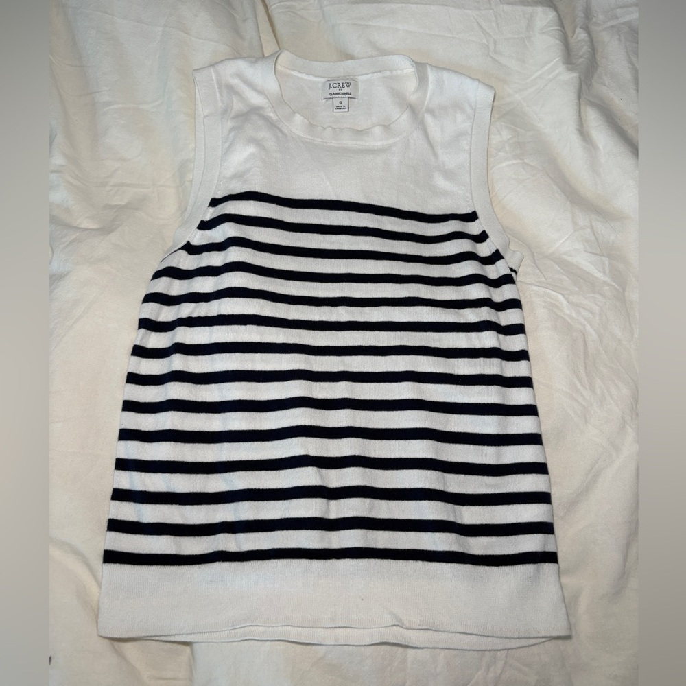 J. Crew White and Black Striped Sleeveless Top